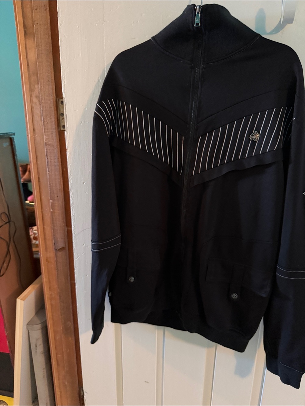 Men's Artfull Dodger Black Full-Zip Jacket with Pinstripe Detail